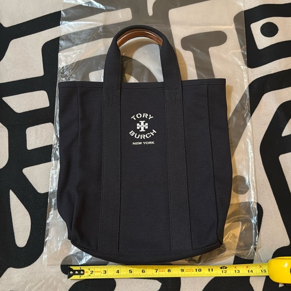 Brand New Tory Burch hand held canvas navy blue tote bag - Picture 10 of 12